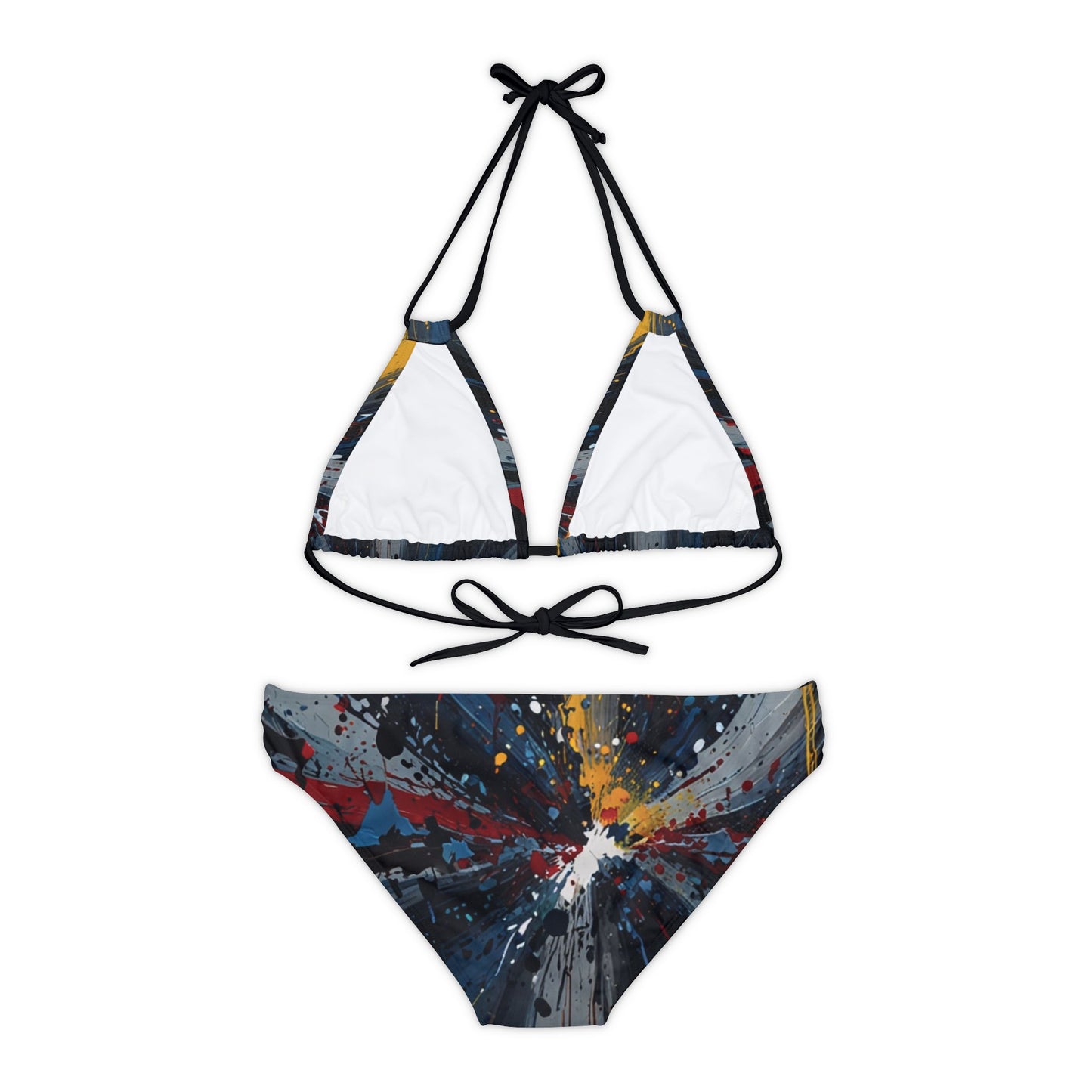 Own the pool party in our eye-catching Graffiti Strap Bikini