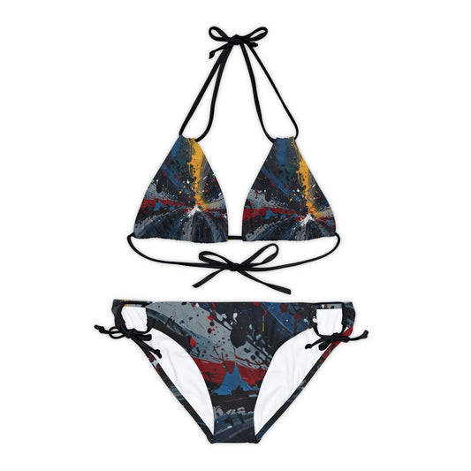 Own the pool party in our eye-catching Graffiti Strap Bikini